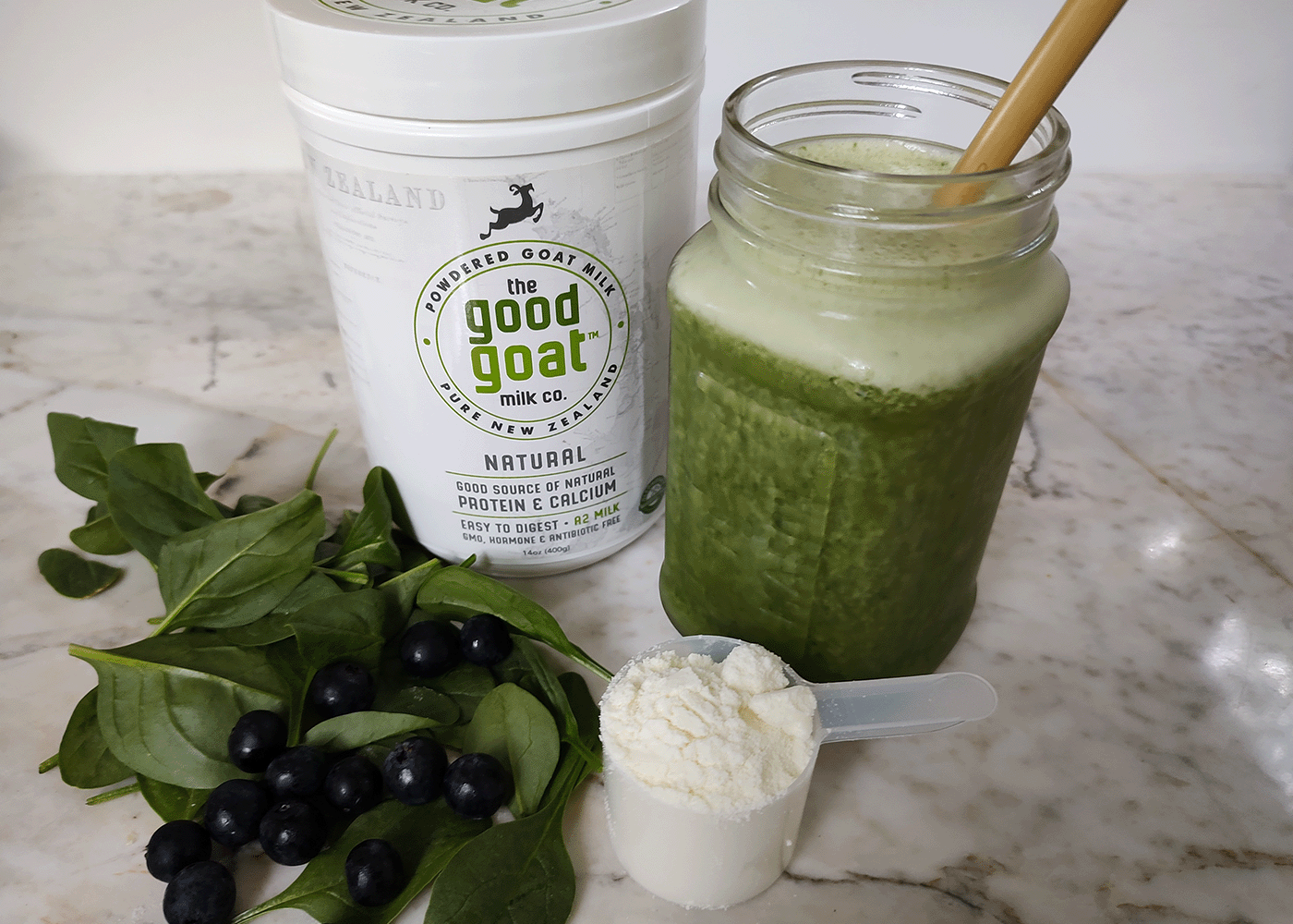 Spinach, Banana, Berry Goat Milk Smoothie